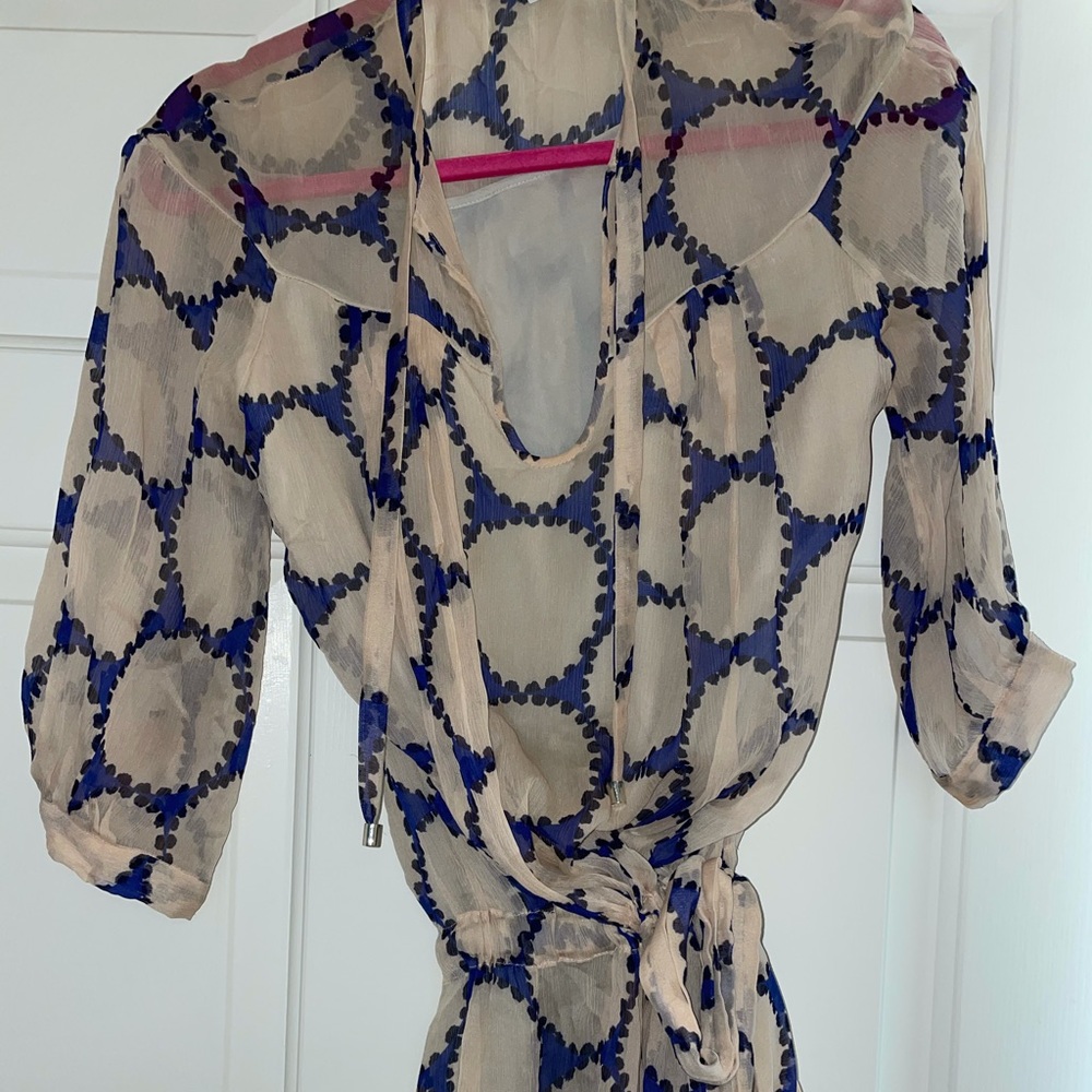 Diane von Furstenberg - 100% silk Blue & Blush Pink Water Circle dress - Sz. 0